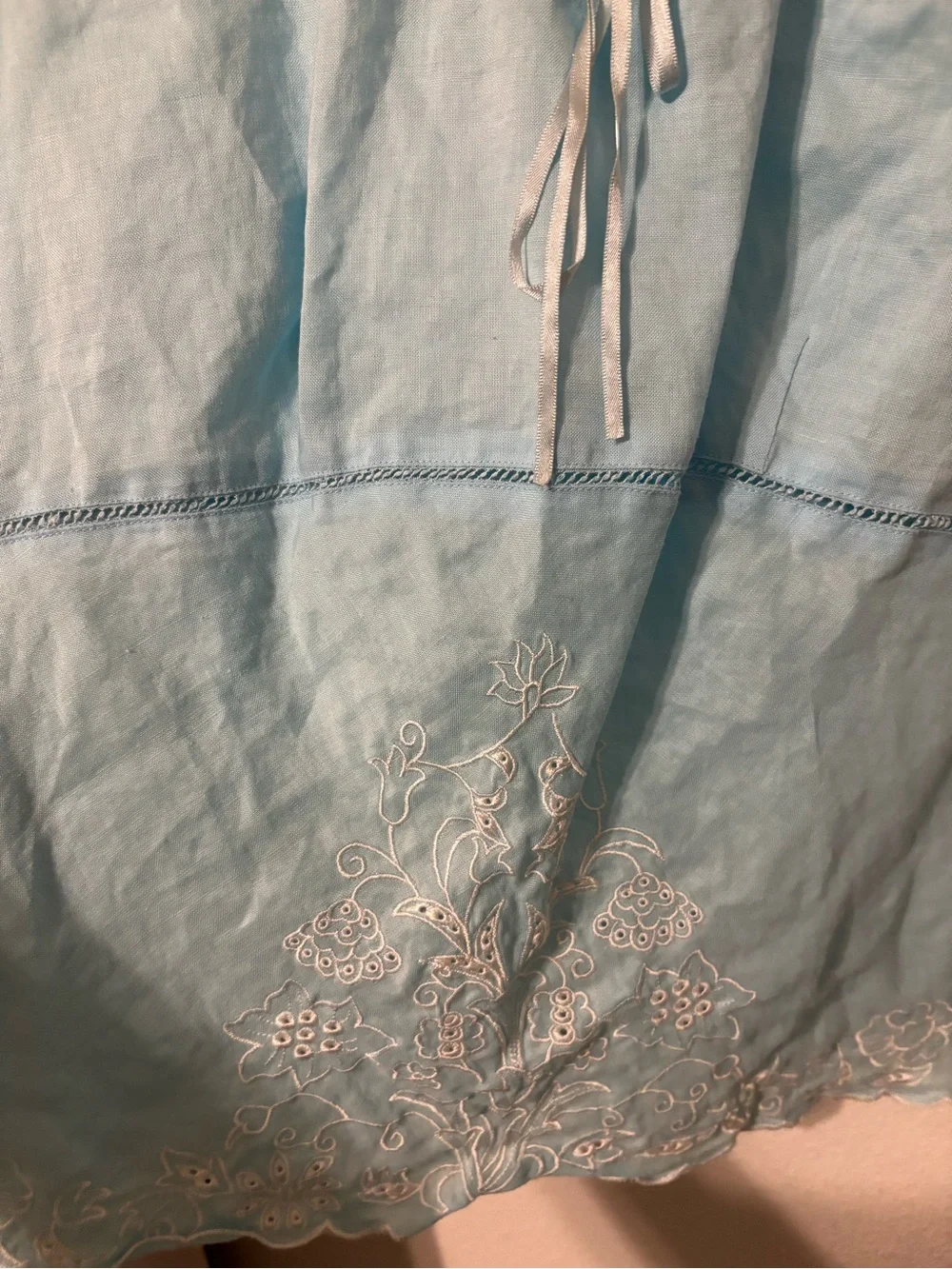 Cliopatra Light Blue Embroidered Linen-Blend Tank